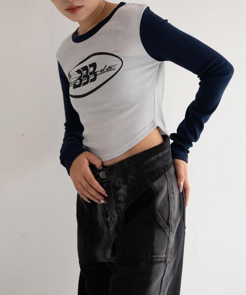 dispark(ディスパーク)の「DISPARK/BBB2トーンカラースリーブトップス(Tシャツ/カットソー・レディース・ネイビー/ブラウン・FREE)」の9枚目の写真