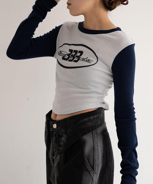 dispark(ディスパーク)の「DISPARK/BBB2トーンカラースリーブトップス(Tシャツ/カットソー・レディース・ネイビー/ブラウン・FREE)」の10枚目の写真