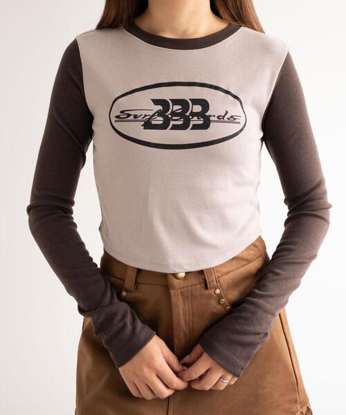 dispark(ディスパーク)の「DISPARK/BBB2トーンカラースリーブトップス(Tシャツ/カットソー・レディース・ネイビー/ブラウン・FREE)」の5枚目の写真