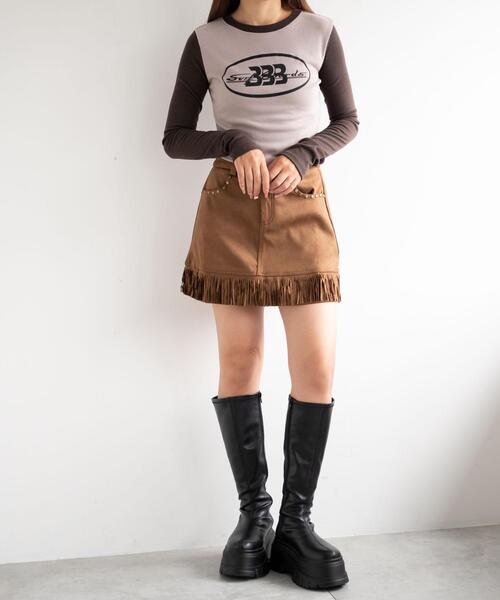 dispark(ディスパーク)の「DISPARK/BBB2トーンカラースリーブトップス(Tシャツ/カットソー・レディース・ネイビー/ブラウン・FREE)」の8枚目の写真