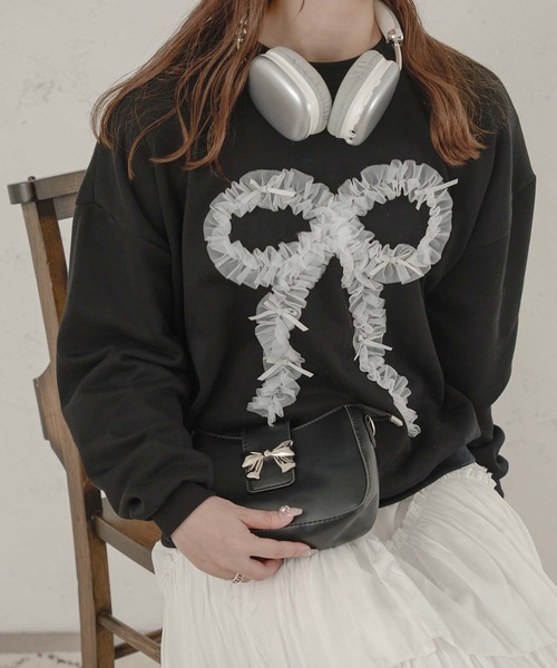 Ambre Neige(アンブルネージュ)の「チュールリボンスウェット/WEB/EC限定商品(スウェット・レディース・グレー/ブラック・FREE)」の3枚目の写真