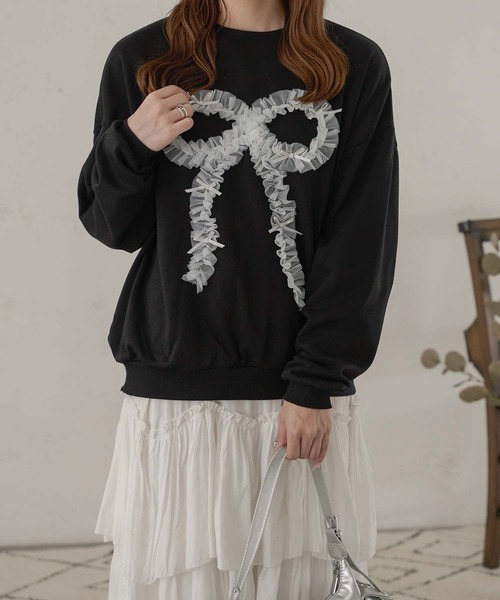 Ambre Neige(アンブルネージュ)の「チュールリボンスウェット/WEB/EC限定商品(スウェット・レディース・グレー/ブラック・FREE)」の5枚目の写真