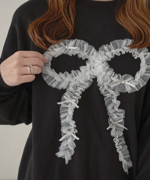 Ambre Neige(アンブルネージュ)の「チュールリボンスウェット/WEB/EC限定商品(スウェット・レディース・グレー/ブラック・FREE)」の6枚目の写真