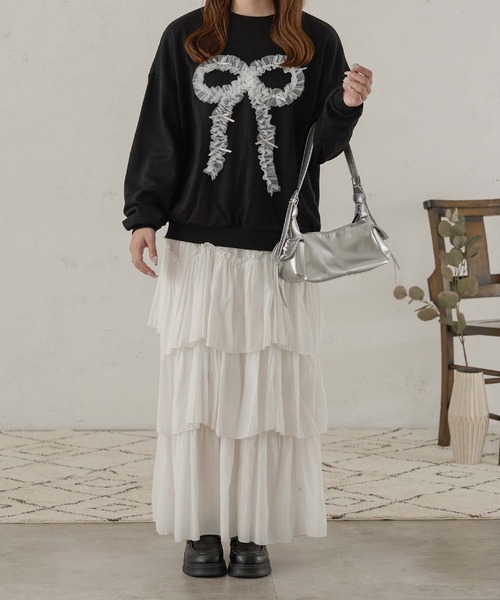 Ambre Neige(アンブルネージュ)の「チュールリボンスウェット/WEB/EC限定商品(スウェット・レディース・グレー/ブラック・FREE)」の7枚目の写真