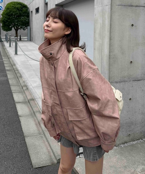 AS KNOW AS plus(アズノゥアズプラス)の「◇取り外し可能 ファー衿付き 2WAYフェイクレザーブルゾン 【UNISEX ITEM】(ブルゾン・レディース・ブラウン系/ブラック/グレー系/キャメル/ボルドー/ダークブラウン系/ブラック系その他/グレー系その他/ブラウン系その他/ピンク系その他・FREE)」の9枚目の写真