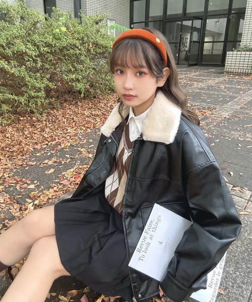 セール】◇取り外し可能 ファー衿付き 2WAYフェイクレザーブルゾン