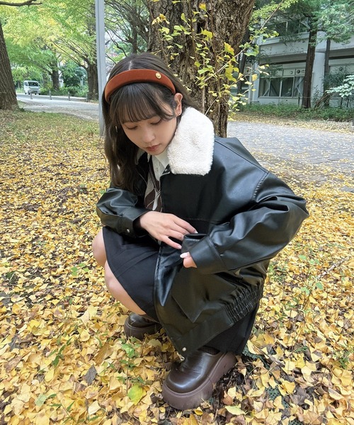 セール】◇取り外し可能 ファー衿付き 2WAYフェイクレザーブルゾン