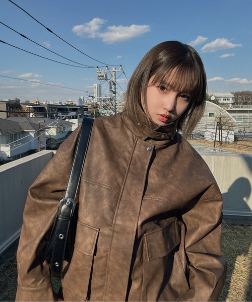 セール】◇取り外し可能 ファー衿付き 2WAYフェイクレザーブルゾン