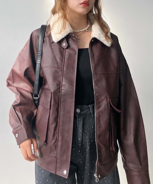 セール】◇取り外し可能 ファー衿付き 2WAYフェイクレザー