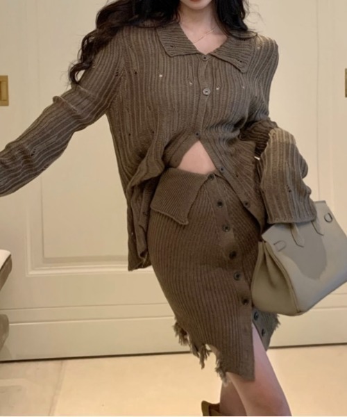 LADY LIKE(レディライク)の「フリンジスカート付きニットセットアップ2点セット(ワンピース・レディース・ブラウン/ブラック・M)」の11枚目の写真