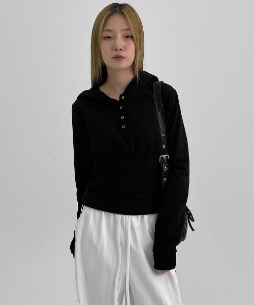 BLACKUP（ブラックアップ）の「[MADE] チェロボタンパーカー長袖Tシャツ（パーカー・レディース・グレー/ブラック・ONESIZE）」の9枚目の写真