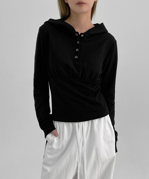 BLACKUP（ブラックアップ）の「[MADE] チェロボタンパーカー長袖Tシャツ（パーカー・レディース・グレー/ブラック・ONESIZE）」の13枚目の写真