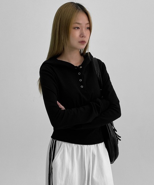 BLACKUP（ブラックアップ）の「[MADE] チェロボタンパーカー長袖Tシャツ（パーカー・レディース・グレー/ブラック・ONESIZE）」の10枚目の写真