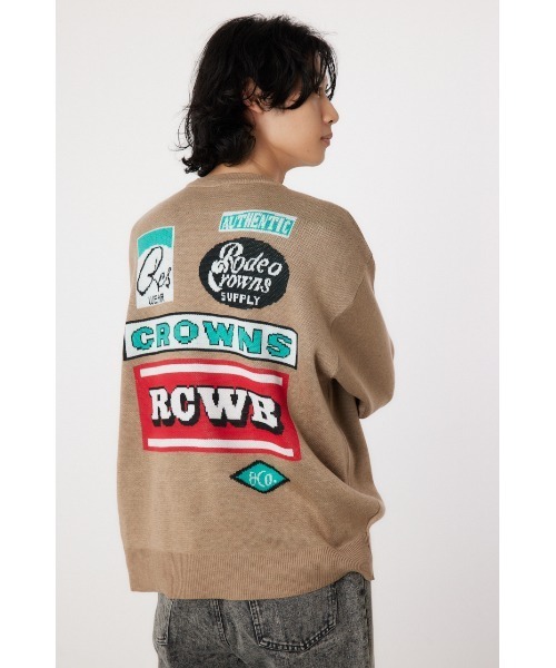 RODEO CROWNS WIDE BOWL（ロデオクラウンズワイドボウル）の「SIGNSダブルジャガードニットトップス（ニット/セーター・メンズ・ダークベージュ/ブラック/グレー×ホワイト・LARGE/MEDIUM）」の3枚目の写真