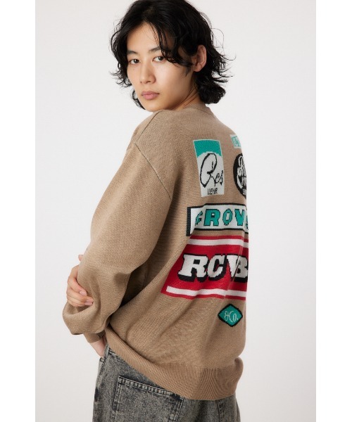 RODEO CROWNS WIDE BOWL（ロデオクラウンズワイドボウル）の「SIGNSダブルジャガードニットトップス（ニット/セーター・メンズ・ダークベージュ/ブラック/グレー×ホワイト・LARGE/MEDIUM）」の20枚目の写真