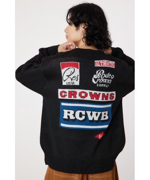 RODEO CROWNS WIDE BOWL（ロデオクラウンズワイドボウル）の「SIGNSダブルジャガードニットトップス（ニット/セーター・メンズ・ダークベージュ/ブラック/グレー×ホワイト・LARGE/MEDIUM）」の5枚目の写真