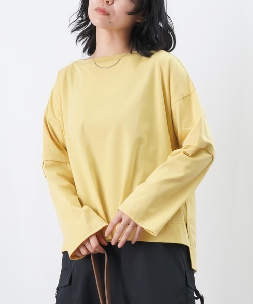 LUCA/LADY LUCK LUCA(ルカ/レディラックルカ)の「LC/LLL 袖切替ワイドプルオーバー / サイドスリットワイドロンTee(Tシャツ/カットソー・レディース・ブラック/イエロー/オフホワイト/チャコールグレー・FREE)」の4枚目の写真