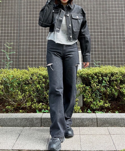 &soiree(アンドソワレ)の「【&soiree】デニムクロップドジャケット(CP)(デニムジャケット・レディース・インディゴブルー/ブラック・FREE)」の13枚目の写真