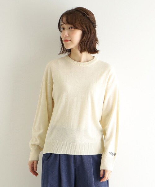 セール】【ウール混／袖刺繍／4colors】ベーシックニット（ニット 