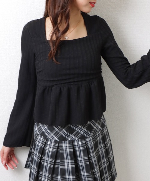 Lace Ladies(レースレディース)の「スクエアネック ペプラム リブ ニット プルオーバー(Tシャツ/カットソー・レディース・アイボリー/ブラック/ベージュ/ブラウン・FREE)」の12枚目の写真