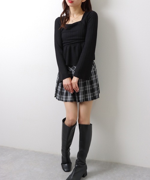 Lace Ladies(レースレディース)の「スクエアネック ペプラム リブ ニット プルオーバー(Tシャツ/カットソー・レディース・アイボリー/ブラック/ベージュ/ブラウン・FREE)」の5枚目の写真