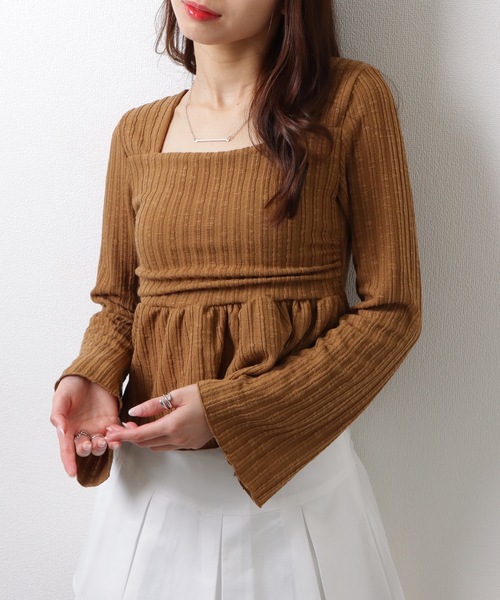 Lace Ladies(レースレディース)の「スクエアネック ペプラム リブ ニット プルオーバー(Tシャツ/カットソー・レディース・アイボリー/ブラック/ベージュ/ブラウン・FREE)」の16枚目の写真
