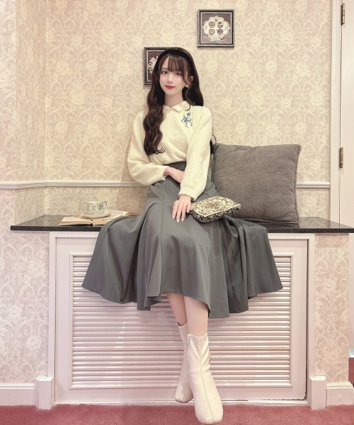 an another angelus（アンアナザーアンジェラス）の「バックレースアップトライアングルフレアースカート/ananotherangelus（スカート・レディース・グリーン/ピンク系その他・FREE）」の3枚目の写真