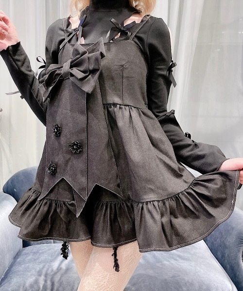 pain プレゼントビジューデニムミニドレス プレゼントビジューデニムミニワンピース（ワンピース）｜Pain