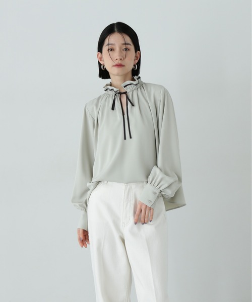 N.（N. Natural Beauty Basic）（エヌエヌナチュラルビューティーベーシック）の「バイカラーリボンとろみブラウス（シャツ/ブラウス・レディース・オフホワイト/グレー/ブルー/ライトグリーン・MEDIUM）」の19枚目の写真