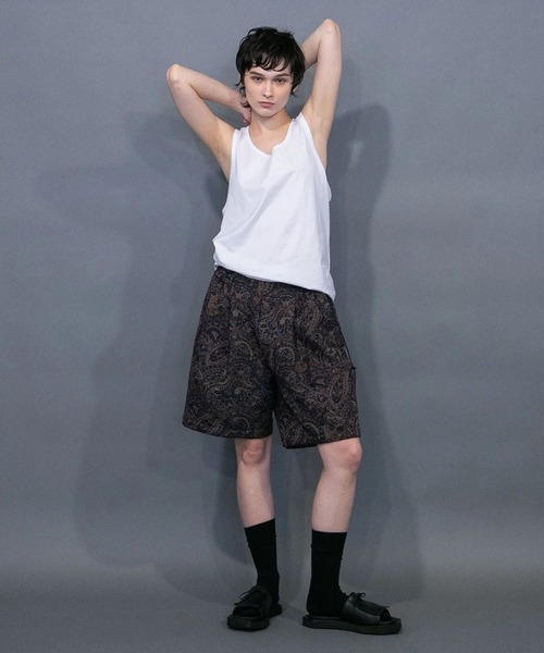 my beautiful landlet(マイビューティフルランドレット)の「【my beautiful landlet】 PAISLEY GOBELIN WEAVING WIDE SHORT PANTS(その他パンツ・メンズ・ネイビー/ベージュ/グリーン・1/0)」の7枚目の写真
