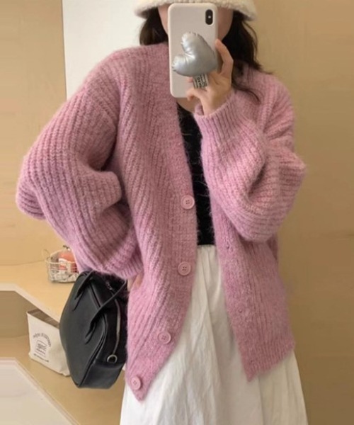 Vネックメランジオーバーリブニットカーディガン（カーディガン/ボレロ）｜sorule（ソルレ） 5,387円