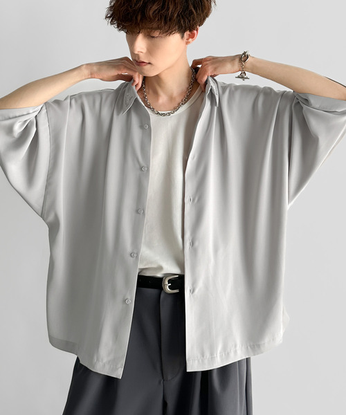 Classical Origin（クラシカルオリジン）の「「雰囲気アガる。」衿刺繍ドレープドルマンシャツ／Embroidered Collar Draped Dolman Shirt（シャツ/ブラウス・メンズ・チャコールグレー/ライトグレー/カーキ・MEDIUM/SMALL/LARGE）」の9枚目の写真