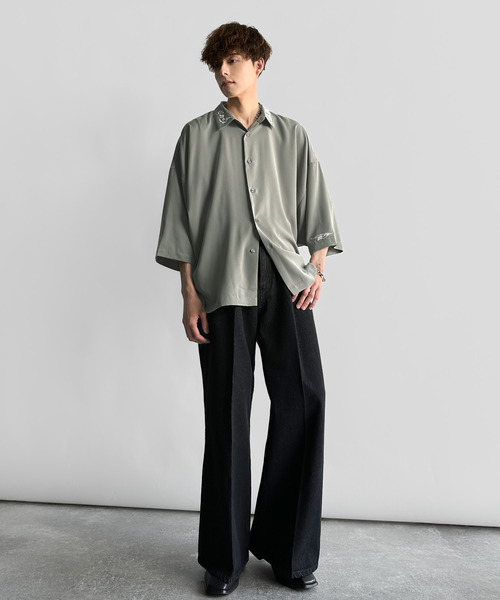 Classical Origin（クラシカルオリジン）の「「雰囲気アガる。」衿刺繍ドレープドルマンシャツ／Embroidered Collar Draped Dolman Shirt（シャツ/ブラウス・メンズ・チャコールグレー/ライトグレー/カーキ・MEDIUM/SMALL/LARGE）」の14枚目の写真