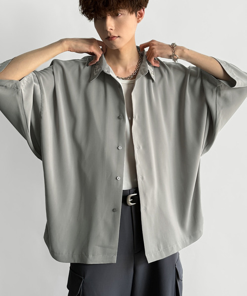 Classical Origin（クラシカルオリジン）の「「雰囲気アガる。」衿刺繍ドレープドルマンシャツ／Embroidered Collar Draped Dolman Shirt（シャツ/ブラウス・メンズ・チャコールグレー/ライトグレー/カーキ・MEDIUM/SMALL/LARGE）」の15枚目の写真