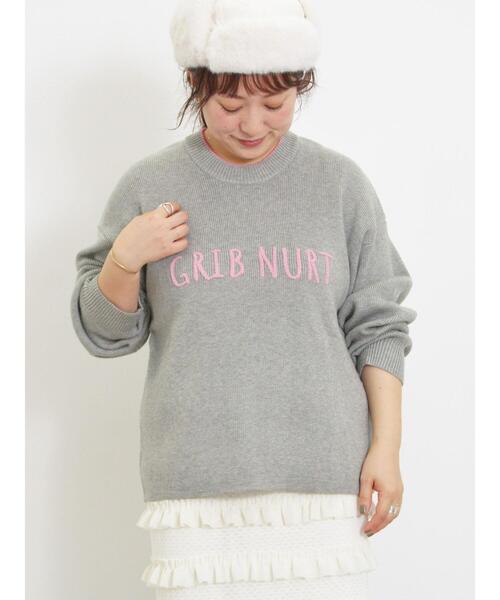 Samansa Mos2(サマンサ モスモス)の「◎レタリング配色ニット(ニット/セーター・レディース・チャコールグレー/ブルー/キナリ/グレー・F)」の4枚目の写真