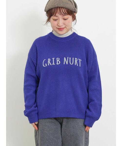 Samansa Mos2(サマンサ モスモス)の「◎レタリング配色ニット(ニット/セーター・レディース・チャコールグレー/ブルー/キナリ/グレー・F)」の6枚目の写真