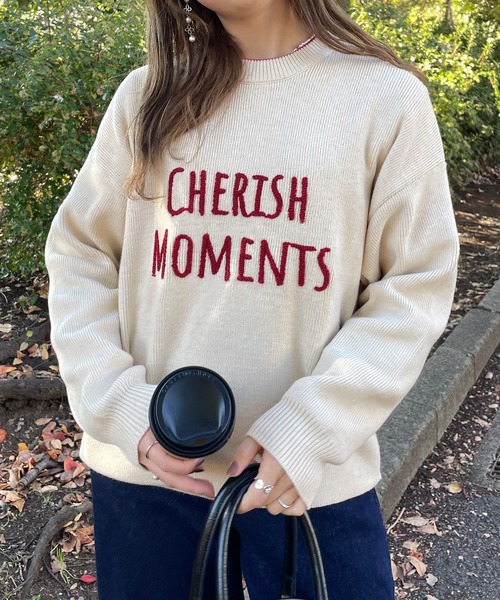 Samansa Mos2(サマンサ モスモス)の「◎レタリング配色ニット(ニット/セーター・レディース・チャコールグレー/ブルー/キナリ/グレー・F)」の2枚目の写真