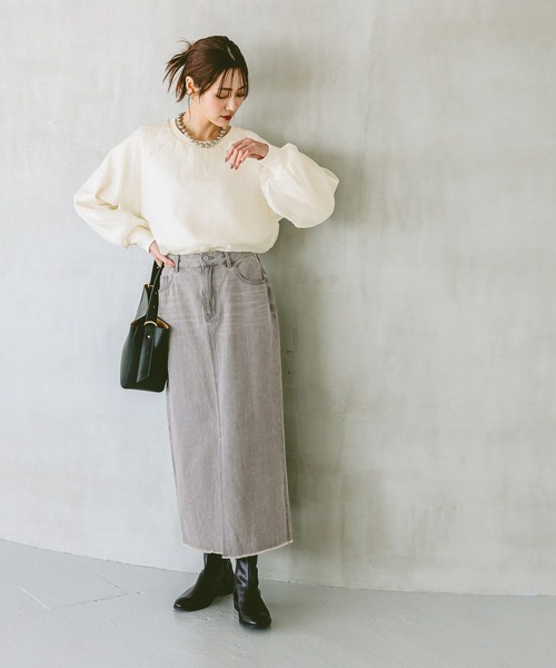 GLOBAL WORK(グローバルワーク)の「裏毛シフォンドッキングプルオーバー/147632(Tシャツ/カットソー・レディース・グレイッシュベージュ/ミント/アイボリー/ブラック・MEDIUM/LARGE)」の7枚目の写真