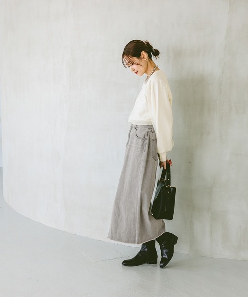 GLOBAL WORK(グローバルワーク)の「裏毛シフォンドッキングプルオーバー/147632(Tシャツ/カットソー・レディース・グレイッシュベージュ/ミント/アイボリー/ブラック・MEDIUM/LARGE)」の6枚目の写真