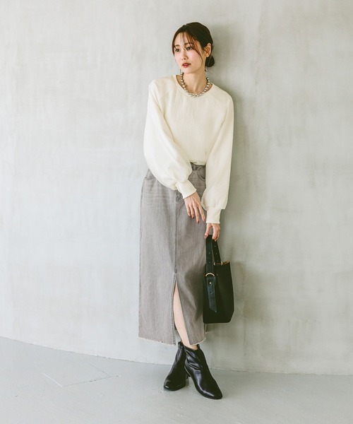 GLOBAL WORK(グローバルワーク)の「裏毛シフォンドッキングプルオーバー/147632(Tシャツ/カットソー・レディース・グレイッシュベージュ/ミント/アイボリー/ブラック・MEDIUM/LARGE)」の5枚目の写真