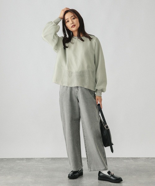 GLOBAL WORK(グローバルワーク)の「裏毛シフォンドッキングプルオーバー/147632(Tシャツ/カットソー・レディース・グレイッシュベージュ/ミント/アイボリー/ブラック・MEDIUM/LARGE)」の22枚目の写真