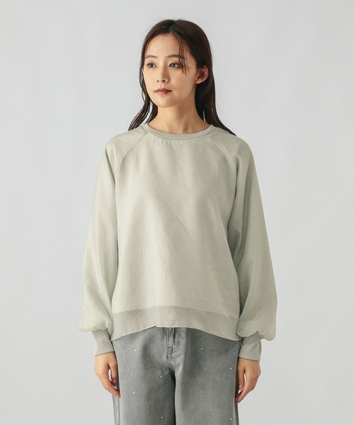 GLOBAL WORK(グローバルワーク)の「裏毛シフォンドッキングプルオーバー/147632(Tシャツ/カットソー・レディース・グレイッシュベージュ/ミント/アイボリー/ブラック・MEDIUM/LARGE)」の18枚目の写真