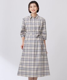 【洗える】コンパクトチェック シャツカラー ワンピース