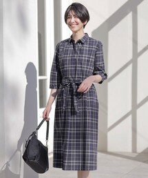 【洗える】コンパクトチェック シャツカラー ワンピース
