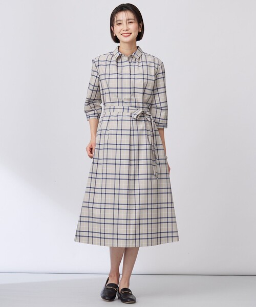 J.PRESS(ジェイプレス)の「【洗える】コンパクトチェック シャツカラー ワンピース(シャツワンピース・レディース・ネイビー系3/ベージュ系3・T13/T15)」の8枚目の写真