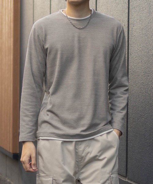 NAVY(ネイビー)の「NAVY メランジ調 レイヤードTシャツ(Tシャツ/カットソー・メンズ・ベージュ系/ブラック系/ネイビー系・M/S/XL/L)」の2枚目の写真