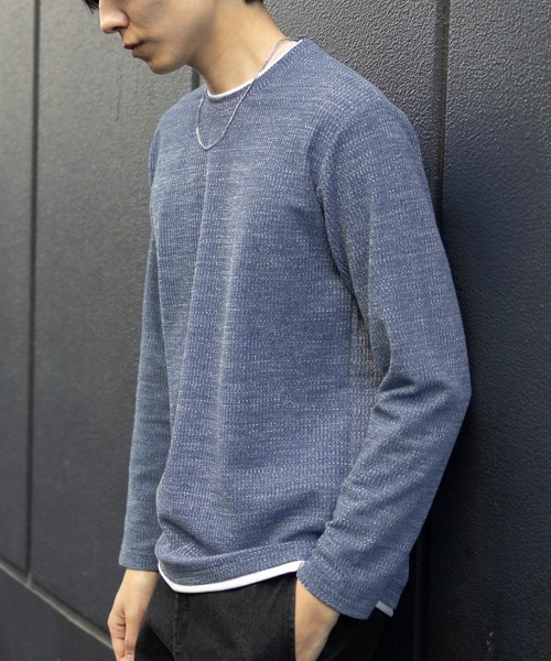 NAVY(ネイビー)の「NAVY メランジ調 レイヤードTシャツ(Tシャツ/カットソー・メンズ・ベージュ系/ブラック系/ネイビー系・M/S/XL/L)」の3枚目の写真