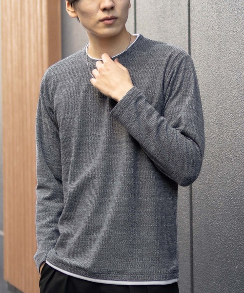 NAVY(ネイビー)の「NAVY メランジ調 レイヤードTシャツ(Tシャツ/カットソー・メンズ・ベージュ系/ブラック系/ネイビー系・M/S/XL/L)」の4枚目の写真