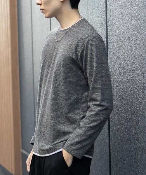 NAVY(ネイビー)の「NAVY メランジ調 レイヤードTシャツ(Tシャツ/カットソー・メンズ・ベージュ系/ブラック系/ネイビー系・M/S/XL/L)」の7枚目の写真