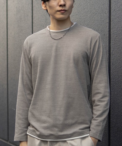 NAVY(ネイビー)の「NAVY メランジ調 レイヤードTシャツ(Tシャツ/カットソー・メンズ・ベージュ系/ブラック系/ネイビー系・M/S/XL/L)」の12枚目の写真